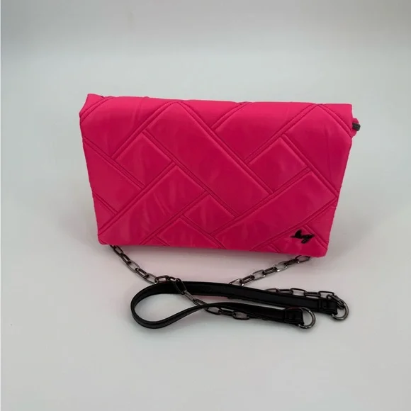 Lug Huddle Quilted Shoulder- Crossbody Bag, Gunmetal Chain Strap Magenta Pink - Picture 14 of 15